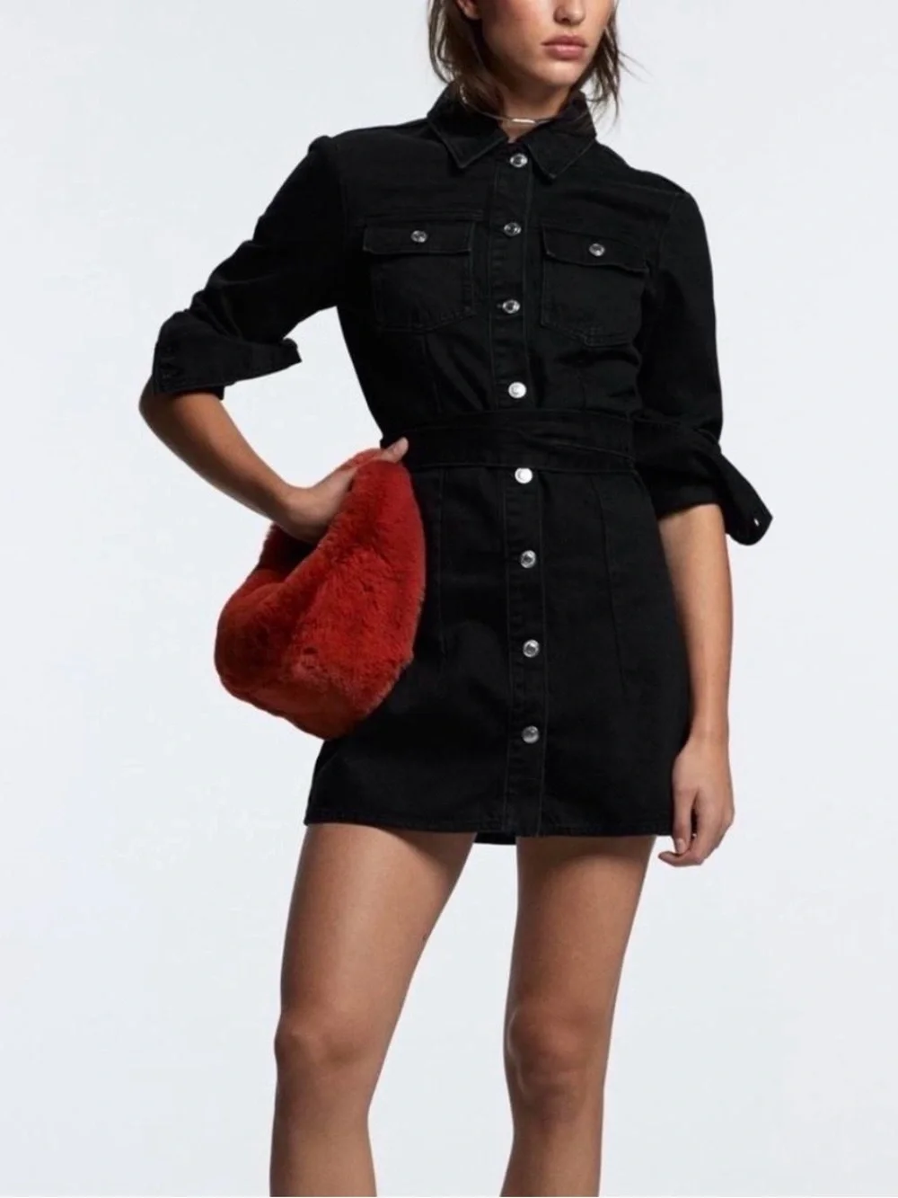 zara authentic denim dress Zara | Dresses | Nwt Zara Trf Black Washed Denim Button Front Mini Dress Xs